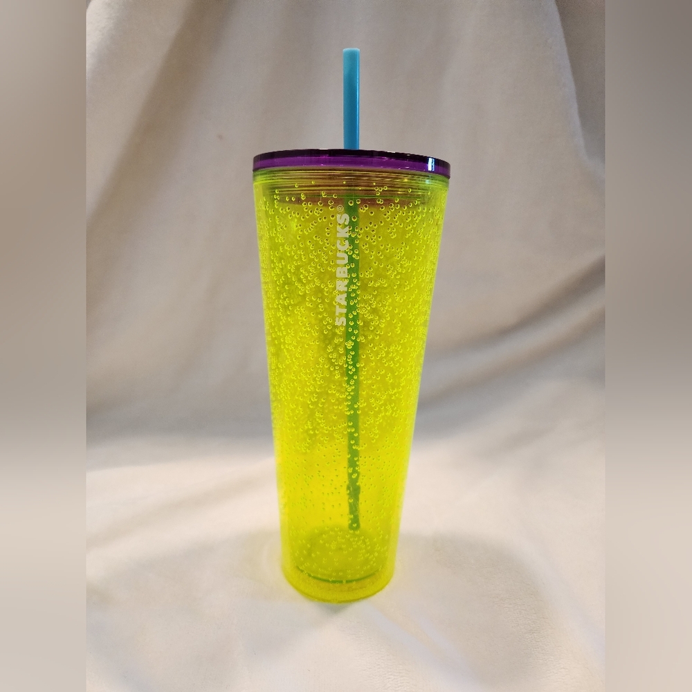 Starbucks Neon Yellow Tumbler with Purple Lid